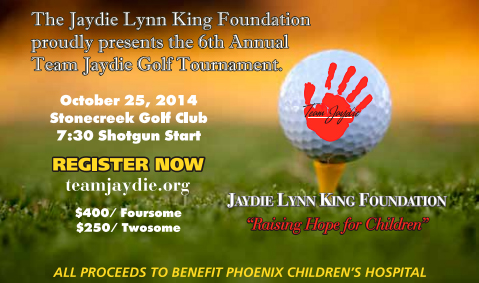 Sign up for the 6th Annual Team Jaydie Golf Tournament located at the Stonecreek Golf Club in North Phoenix AZ.