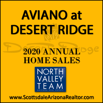 There were 135 sold Aviano Desert Ridge homes during 2020, 40 more sold properties this year than the Aviano Desert Ridge homes sold during 2019. Of the total homes sold in Aviano during 2020, 50 were Desert Ridge condos in Villages at Aviano and the remaining 85 properties were detached Aviano Desert Ridge homes in other Aviano villages.